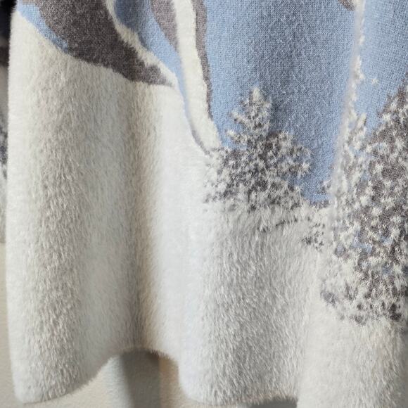 Rachel Zoe Sweater Women's 1X Fuzzy Mountain Snow Scene Winter Festive Casual - Picture 4 of 7